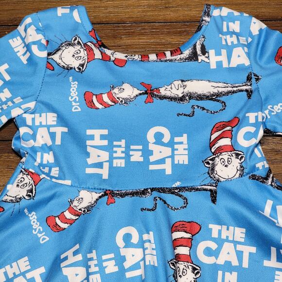 Dr. Seuss Girls Cat In The Hat LS Blue Dress - Size Small - Picture 2 of 4